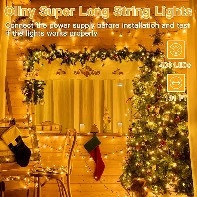 Ollny Christmas Lights, 131FT 400 LED Color Changing Christmas Tree Lights with 11 Modes Remote Control Waterproof Outdoor Christmas Lights for Outside Indoor Patio Xmas Decorations