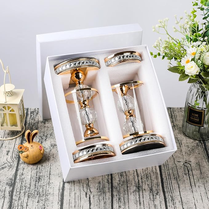 10" Tall Hurricane Candle Holder, Pillar Candle Holders with Glass Sleeve with Gift Box, Crystal Candle Stands for Home Warming, Weddiing, Dining Room Decor, Table Centerpiece (2, Gold, S)