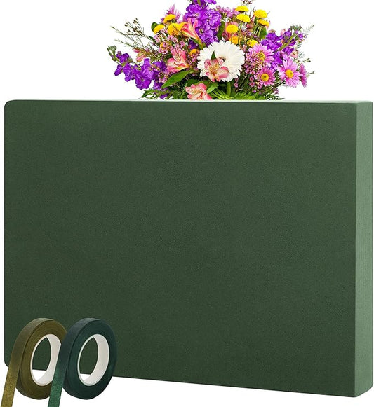 Elcoho 1 Pack Large Floral Foam Base 15.7"L x 11.8"W x 2.4"H Floral Foam Block with 2 Floral Tape Wet Dry Floral Foam Brick for Home Wedding Centerpieces Fresh or Artificial Flowers DIY Arts Crafts