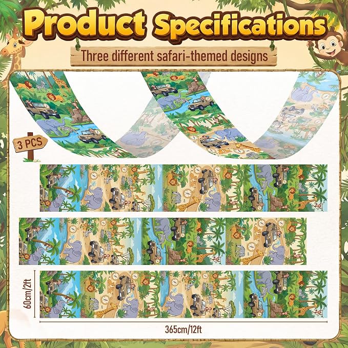 Gilprop 3 Pack Jungle Safari Ceiling Decorations for Classroom, 24" x 12 ft Rainforest Animal Hanging Banners, Safari Theme Decor for Kids Birthday Party Sunday School Classroom Transformation