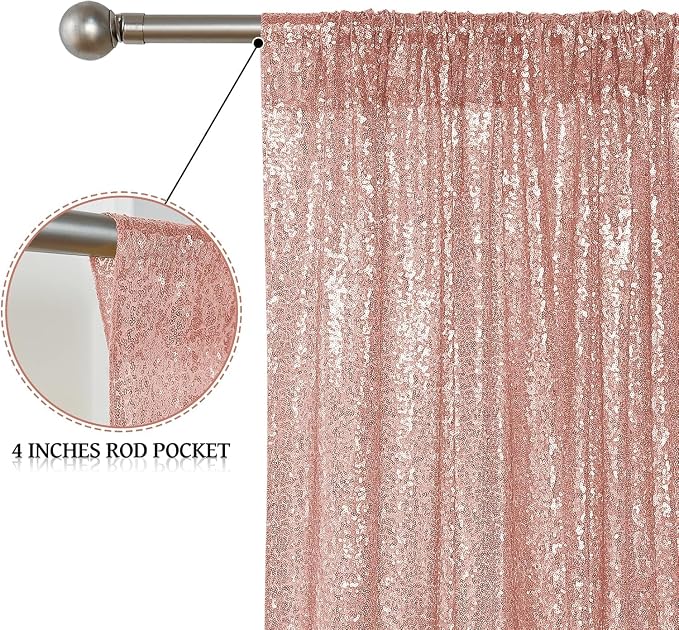 Sugargirl Rose Gold Sequin Backdrop Curtain 4FTx8FT Glitter Rose Gold Background Drapes Sparkle Photography Backdrop for Party Wedding Birthday Wall Decoration(1 Panel)