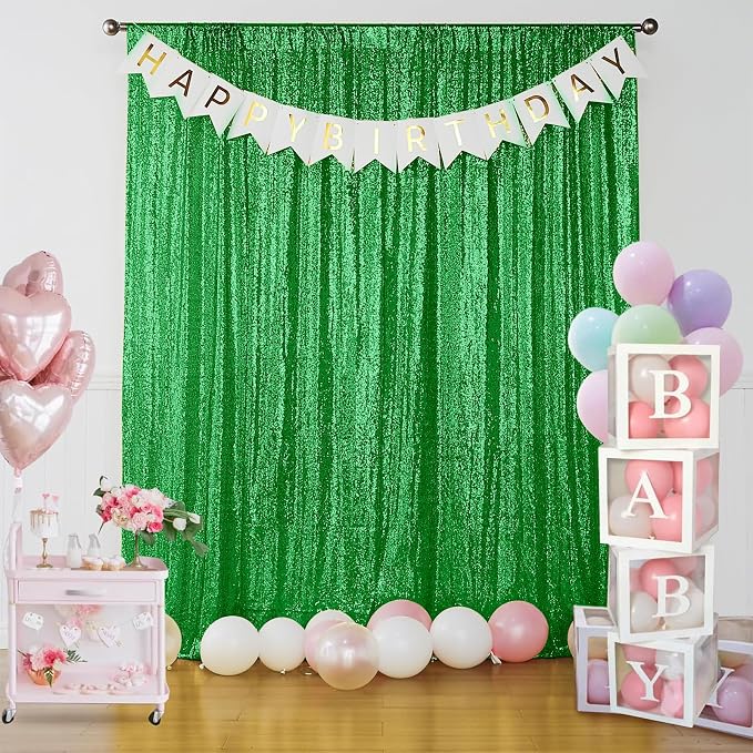 Sugargirl Grass Green Sequin Backdrop Curtain 4FTx8FT Glitter Grass Green Background Drapes Sparkle Photography Backdrop for Party Wedding Birthday Wall Decoration(1 Panel)