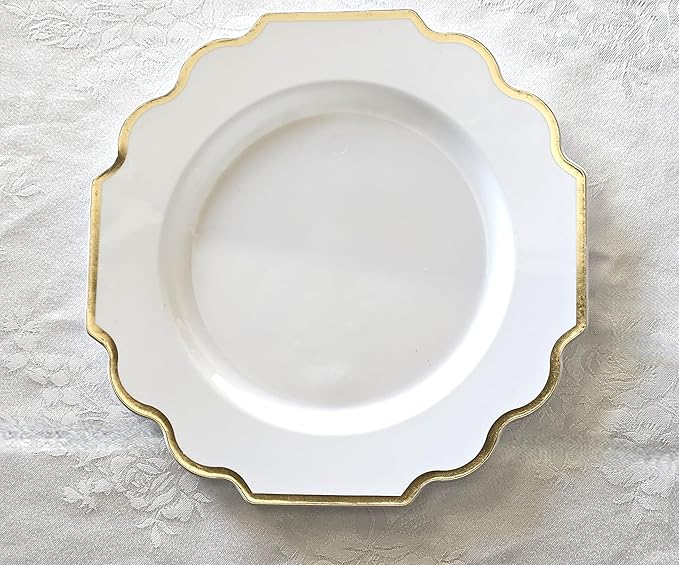 " OCCASIONS " 50 Plates Pack (25 Guests)-Heavyweight Wedding Party Disposable Plastic Plate Set -(25x10.5'' Dinner + 25x8'' Salad/Dessert) (Imperial White & Gold)