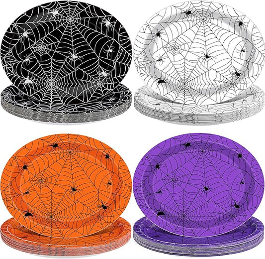 Vesici 100 Pcs Halloween Paper Plates 11 Inch Oval Halloween Spider Web Heavy Duty Party Supplies Disposable Dessert Plates for Party Decorations Dinner Tableware Set