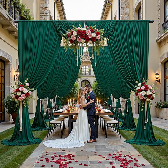 50ft x 15ft Hunter Green Backdrop Curtains for Wedding Parties, 10 Panels Extra Long Wrinkle Free Fabric Drapes Photo Backdrop for Baby Shower Birthday Stage Reception Lobby Decoration