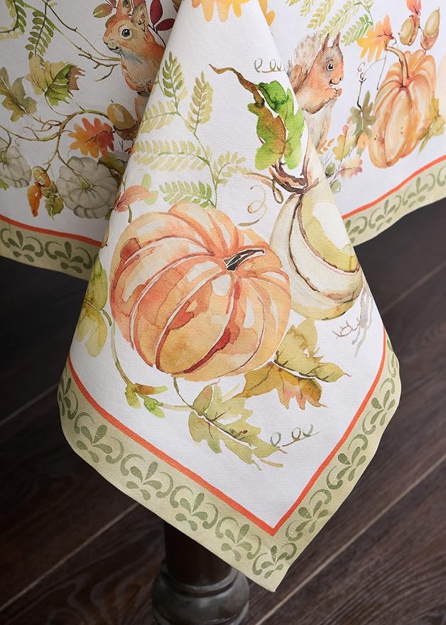 Maison d' Hermine Table Cloth Rectangle Table 100% Cotton 70 x 140 Inches Fall Tablecloth Reusable Everyday Use for Thanksgiving Christmas Decorations Dining Farmhouse Party (Pumpkin Passion)