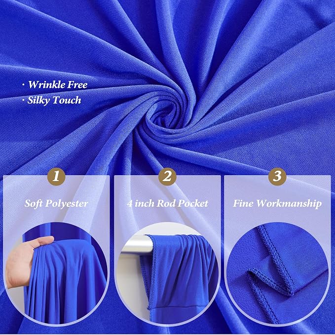 40ftx12ft Wrinkle Free Royal Blue Backdrop Curtain, 8 Panels 12FT Long Wedding Photo Backdrop Drapes, Silky Polyester Back Drop Cloth for Birthday Photography Background Party Backdrop Draping