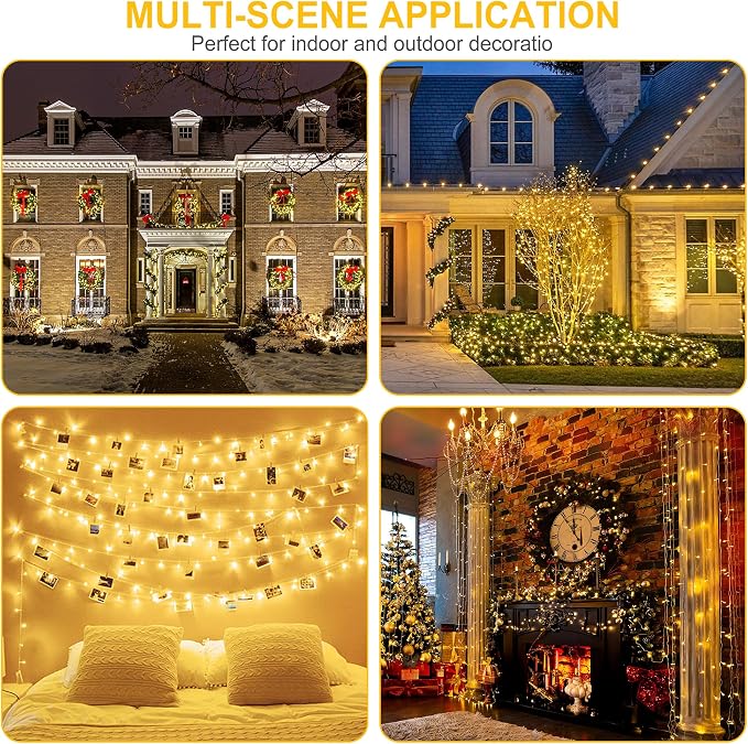 weillsnow 164 FT 500 LED Fairy Lights Outdoor, Warm White String Lights with Timer & 8 Modes, Waterproof Plug in Christmas Lights for Bedroom Wedding Party Decor
