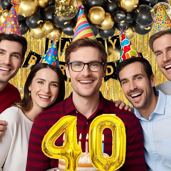 Gold 40th birthday decorations for men,3pcs birthday Decorations for Men boys black and gold Balloon Boxes Birthday Party Favors