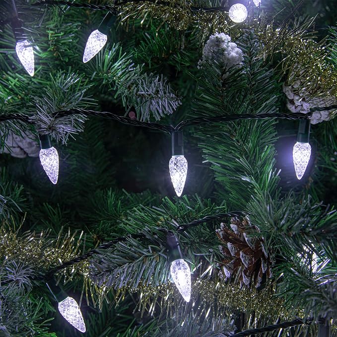 AWQ 100LED 33 FT C6 Christmas String Lights Plug in Fairy Twinkle String Lights 8 Modes Timer Function Waterproof Extendable for Indoor Outdoor Wedding Party Christmas Decoration (100, White)