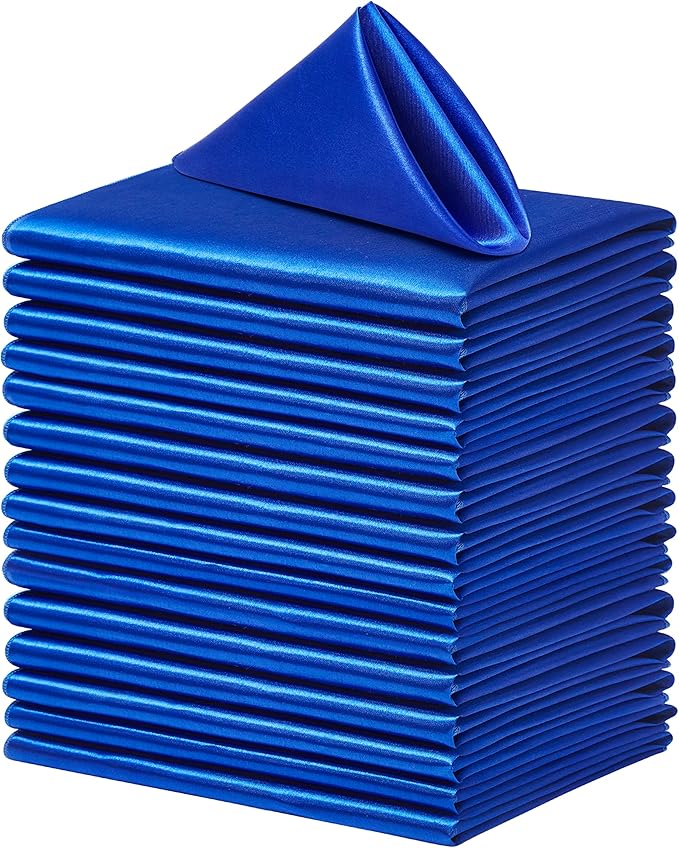 50 Pack Square Satin Dinner Napkins, 20x20 Inches Silky Soft Smooth Table Cloth Napkins for Restaurant Weddings Banquet Party Decoration, Royal Blue