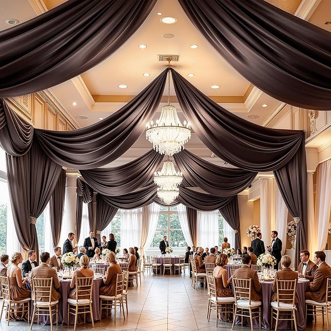 50x20ft Brown Ceiling Drapes, 10 Panels 20ft Height Wrinkle-Free Tent Draping Curtains for Wedding Party Tent Canopy Arch Backdrop Decorations