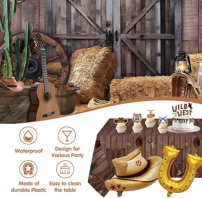 Western Party Decorations,Cowboy Party Decorations For Men,Wild Weat Banner,Cow Print Foil Balloon,Table Cloth,Western Decor For Boys