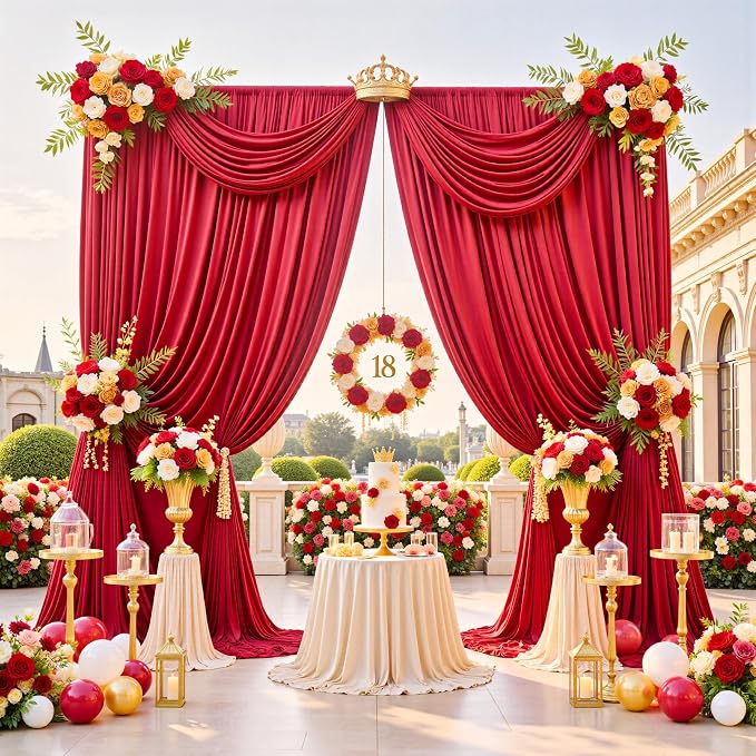 20ftx12ft Wrinkle Free Red Backdrop Curtains for Parties, 4 Panels 12FT Long Silky Red Photo Backdrop Drapes Back Drop Cloth for Wedding Birthday Photography Background Decor