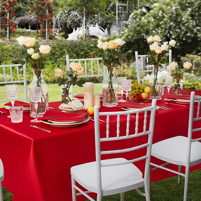 6 Pack Satin Table Cover Rectangle Silkly Soft Table Cloth, Satin Dining Table Cloths for Wedding Banquet Table Decoration, Dining Room, Indoor and Outdoor Use, 60 x 120 Inches, Red