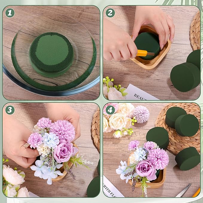 Hahood 9 Packs Round Floral Foam Blocks Green Wet Dry Flower Foam Bricks 3.15 Inch DIY Flower Arrangement Supplies Kit Florist Block for Aisle Flowers Wedding Party Decorations
