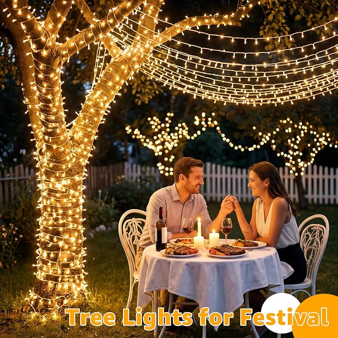 Guhope Christmas String Lights 1200LED 196FT, 8 Modes Dimmable Fairy Lights with Remote and Timer, Waterproof Warm Christmas Lights for Indoor Outdoor Bedroom Wedding Party Holiday Decor (Warm White)