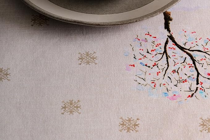 Maison d' Hermine Table Cloth Round Table 100% Cotton 63 Inches Fall Tablecloth Reusable Everyday Use for Thanksgiving Christmas Decorations Dining Farmhouse Party (Rural Christmas)