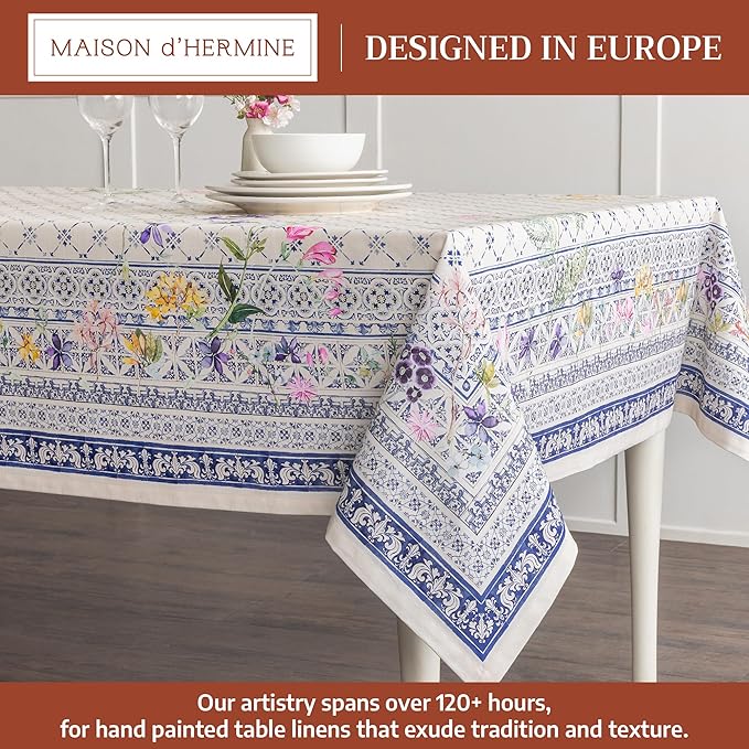 Maison d' Hermine Table Cloth Rectangle Table 100% Cotton 60 x 90 Inches Tablecloth Reusable Decorative for Dining Kitchen Room Farmhouse Party Home Hotel Restaurant Spring Summer - Faience