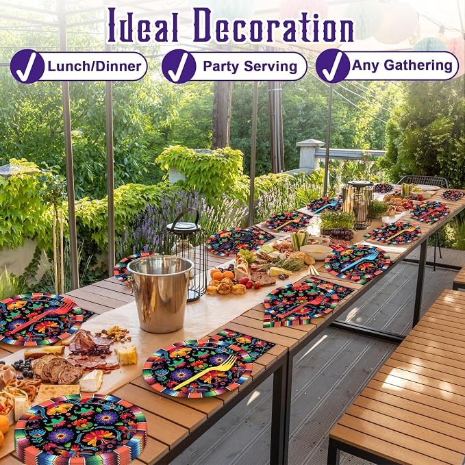 50 Guests Mexican Fiesta Plates and Napkins Party Supplies Mayo Datura Flower Party Decorations Disposable Tableware Set Day of The Dead Dinnerware Favor for Pinata Taco Theme Decor, 200PCS