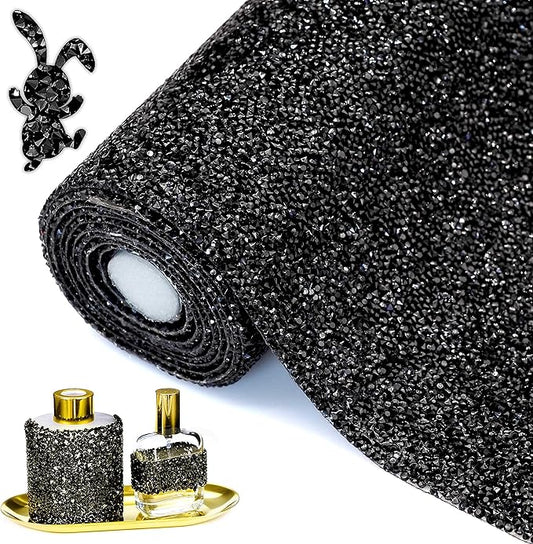 Locacrystal Bling Resin Rhinestone Sticker DIY Car Decoration Stickers Self-Adhesive Hotfix Glitter Crystal Gem Sheet Stickers for Car & Crafts Decoration(Black,9.4"x63")