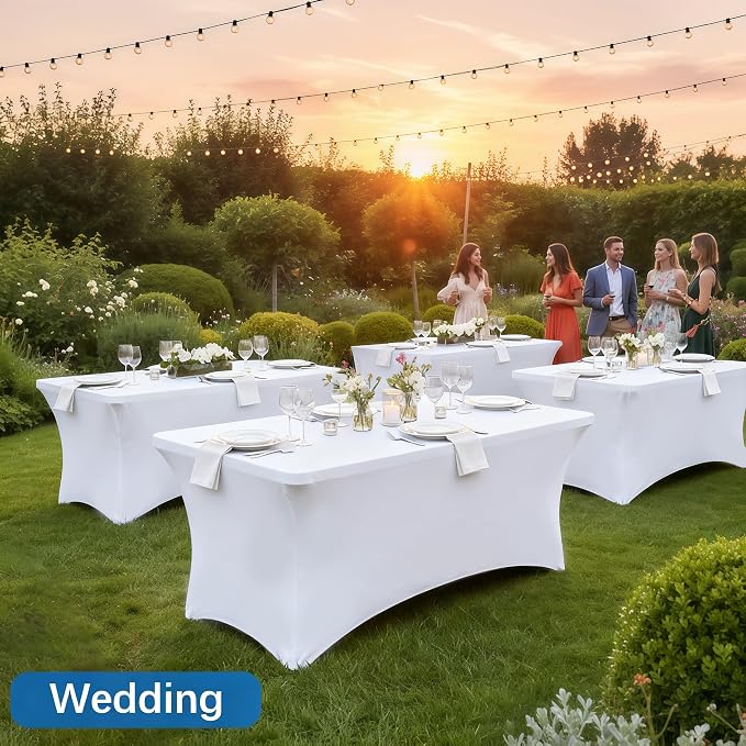 6FT White Table Cloth - 2 Pack Fitted Stretch Rectangle Spandex Tablecloth, Washable Table Cover for Party, Picnic, Wedding, Banquet, Birthday and Festival(30" x 72")