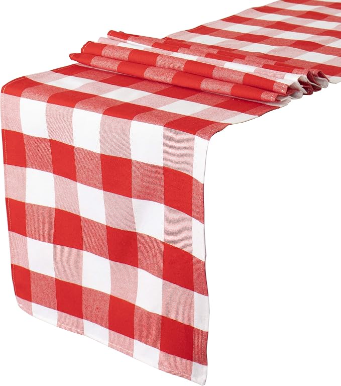 ShinyBeauty 4 Packs Checkered Table Runners 72 Inches Long Red and White Table Runner Christmas Plaid Linen for Farmhouse Dinning Tables (14”X72”)