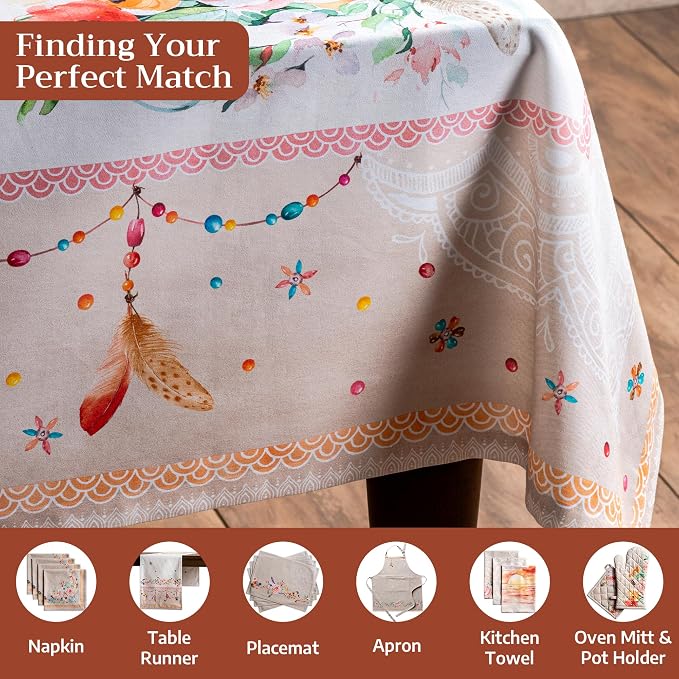 Maison d' Hermine Table Cloth Rectangle Table 100% Cotton 60 x 90 Inches Tablecloth Reusable Decorative for Dining Kitchen Room Farmhouse Party Home Hotel Restaurant Spring Summer - Ibiza - Beige