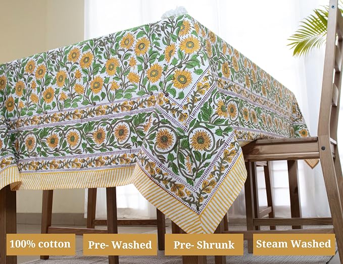 Block Print Table Cloth- 54x108 Inch Rectangle 100% Cotton Handmade Pre-Shrink, Washable for Spring, Kitchen & Dining Perfect for Patio, Indoor & Outdoor, Farmhouse