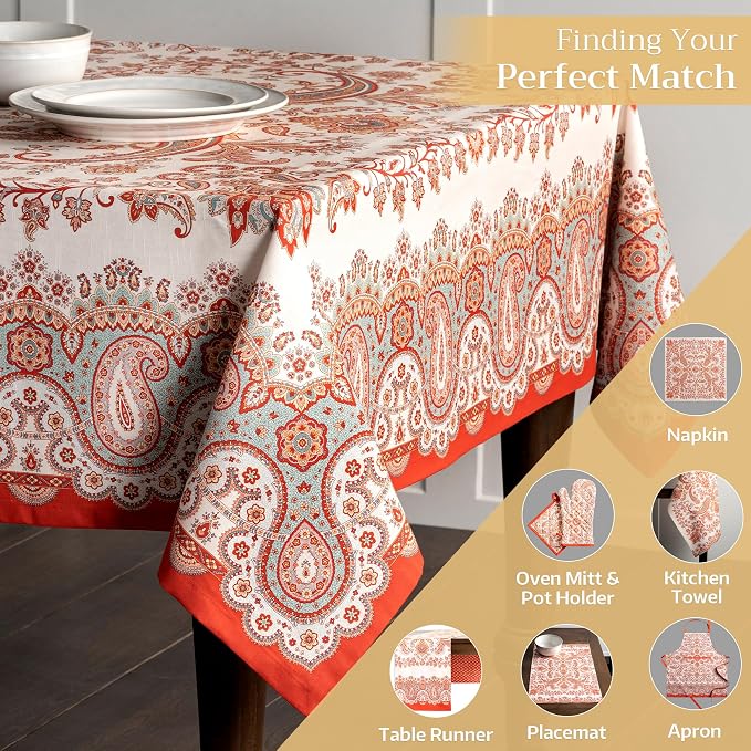 Maison d' Hermine Table Cloth Rectangle Table 100% Cotton 60 x 120 Inches Fall Tablecloth Reusable Everyday Use for Thanksgiving Christmas Decorations Dining Farmhouse Party (Cachemire)