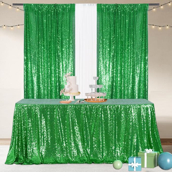 Poise3EHome Green Sequin Tablecloth 50×72 Inch Rectangle Sparkly Fabric Table Cover Overlay for Christmas Baby Shower Birthday Party Wedding Holiday Decoration