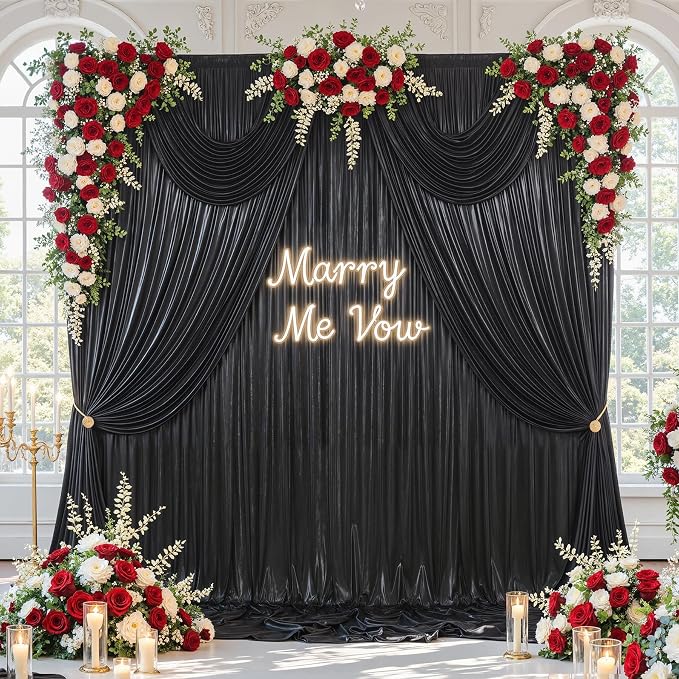 10×10FT Black Sequin Backdrop Curtains Wedding Backdrop Drapes Wrinkle-Free Thick Glitter Photo Background Fabric for Birthday Graduations Friendgiving Christmas Party Photography Stage Decor