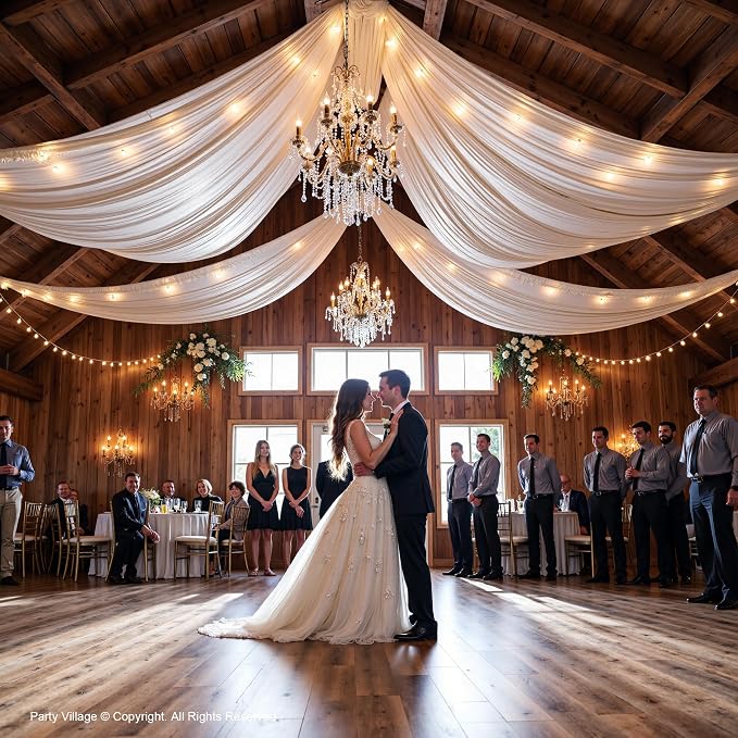 20ftx40ft Ivory Ceiling Curtain for Wedding Parties – 4 Panels Wrinkle-Free 40 FT Long Tent Draping Curtains for Wedding, Birthday & Theme Parties, 40ft Height with Rod Pocket