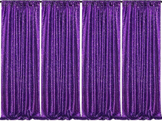 B-COOL Purple Sequin Backdrop Curtains 4 Packs 2ftx8ft Sparkle Backdrop Fabric Glitter Backdrop for Party Ceremony Wedding Birthday Decoration