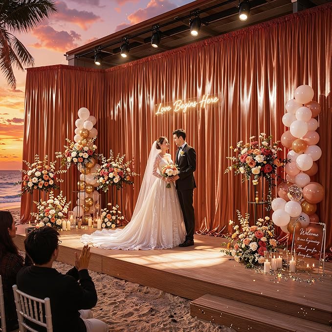 20x10ft Terracotta Glitter Backdrop Curtain for Parties, Wrinkle Free Satin Photo Backdrop Drapes 4 Panels 5x10FT Shimmer Back Drop Cloth for Wedding Birthday Baby Shower Photography Background Decor