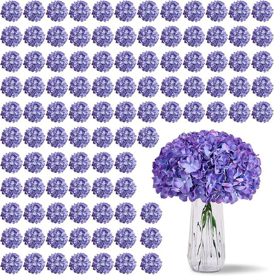 80 PCS Lavender Hydrangea Artificial Flowers, Lavender Fake Silk Full Flowers Heads with Stems for Wedding Centerpieces, Home, Garden, Shower, Party Decoration