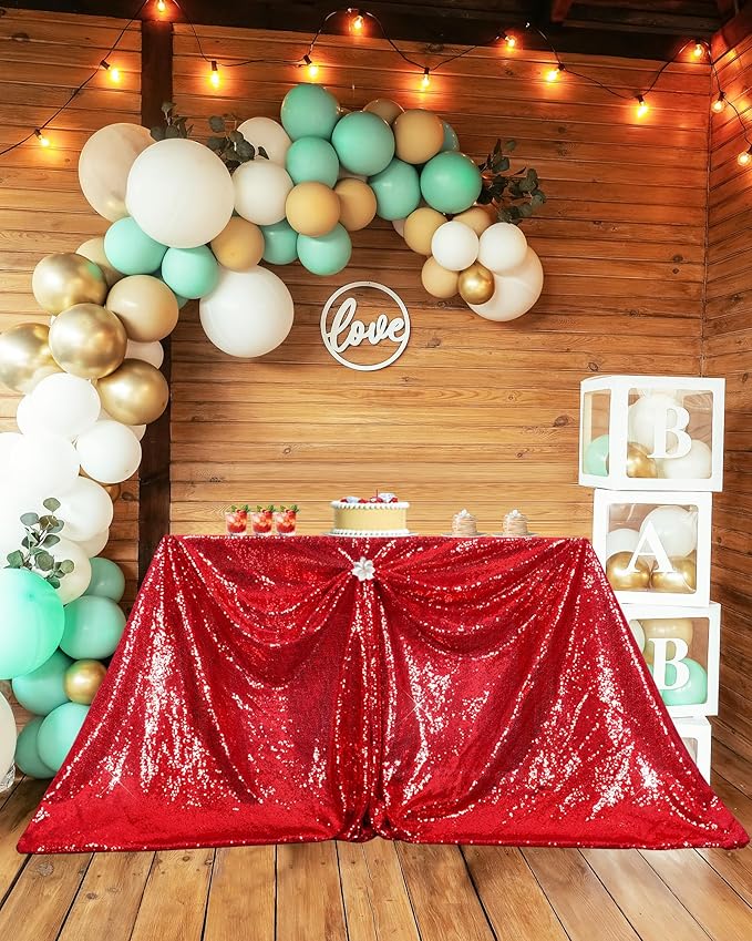 PartyDelight Sequin Tablecloth Red Rectangle 50"x80" Shimmer Table Cloths Sparkle Glitter Decorations