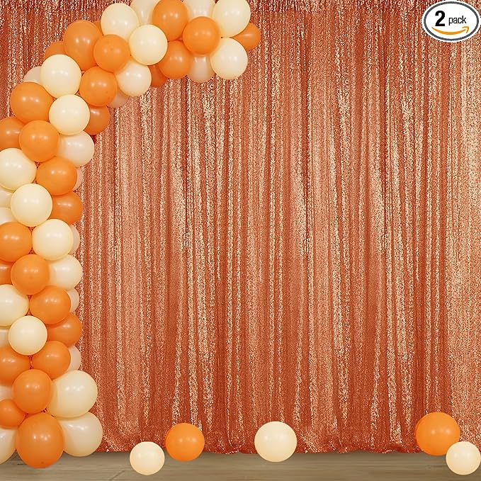 Sugargirl Orange Sequin Backdrop Curtain 4FTx8FT Glitter Orange Background Drapes Sparkle Photography Backdrop for Party Wedding Birthday Wall Decoration(2 Panels)
