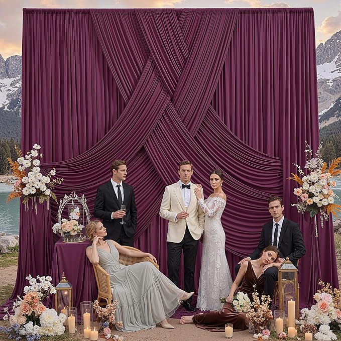 20ft x 12ft Burgundy Backdrop Curtains for Parties, Wrinkle Free 4 Panels Photo Backdrop Drapes Back Drop Cloth for Wedding Birthday Photography Background Decor