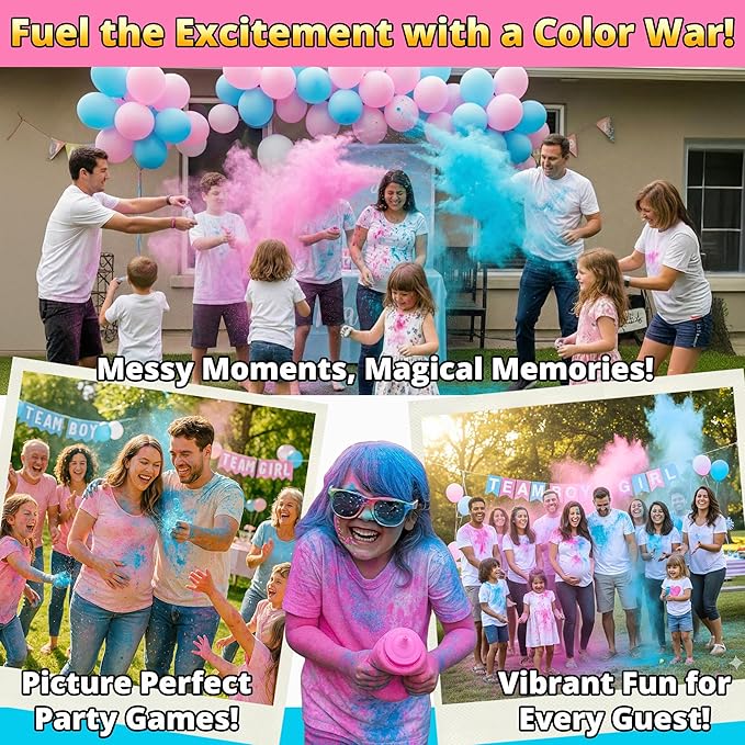 Gender Reveal Powder – 6 lbs, Blackout Bags, Vibrant Pink & Blue Powder for Tire Burnout Color, Exhaust Smoke & Shooting Targets. Baby Boy or Girl Party Kit, 2 x 3LB + Gender Reveal Idea Guide