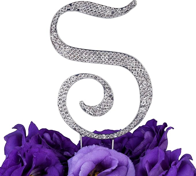 LOVENJOY Gift-Boxed 3" Rhinestone Monogram S Letter Cake Topper
