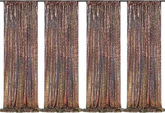 Sparkly Sequin Backdrop Curtains 4 Pcs 2ftx8ft Black Gold Birthday Party Backdrop Sequence Sequin Drapes Fabric