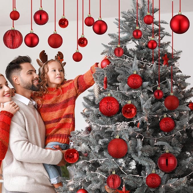 36 Pcs Christmas Balls Ornaments for Ceiling, 1.6'' 2.4'' 3.2'' Large Big Shatterproof Christmas Hanging Decorations Balls for Tree Xmas Holiday Party Indoor(Red)