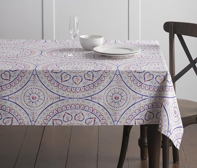 Maison d' Hermine Table Cloth Rectangle Table 100% Cotton 54 x 72 Inches Tablecloth Reusable Decorative for Dining Kitchen Room Farmhouse Party Home Hotel Restaurant Spring Summer - Mandala