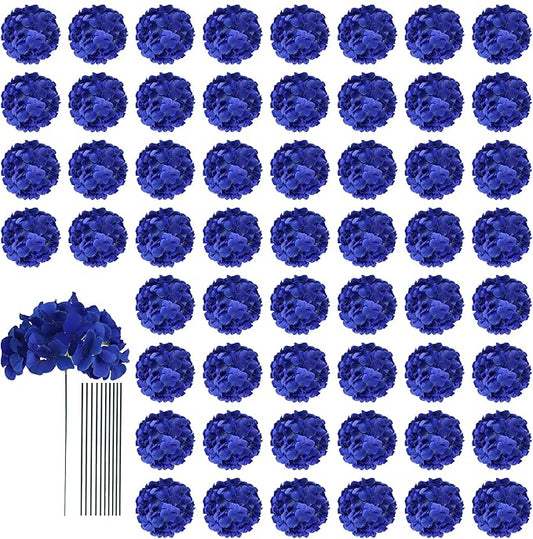 AVIVIHO 65pcs Fake Flowers Royal Blue Hydrangea Artificial Flowers Bulk (Not Squished, No Steaming Need) Silk Flowers with Stems for Wedding Decor,Home,Baby Shower,Table Centerpieces Decoration