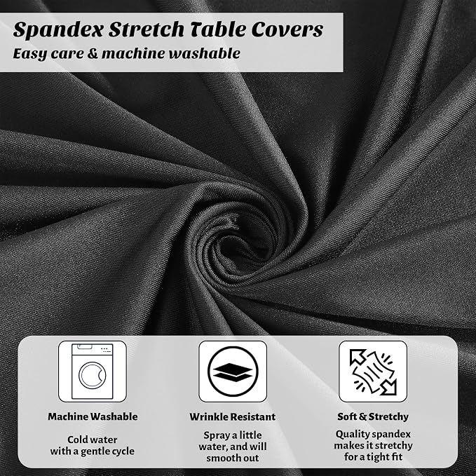 Kochorie 4 Pieces Cocktail Table Skirt Round Cocktail Table Covers 32 x 43 Inch Spandex Stretch High Top Table Cloth for Wedding Table Bar Banquet Party Supplies (Black)