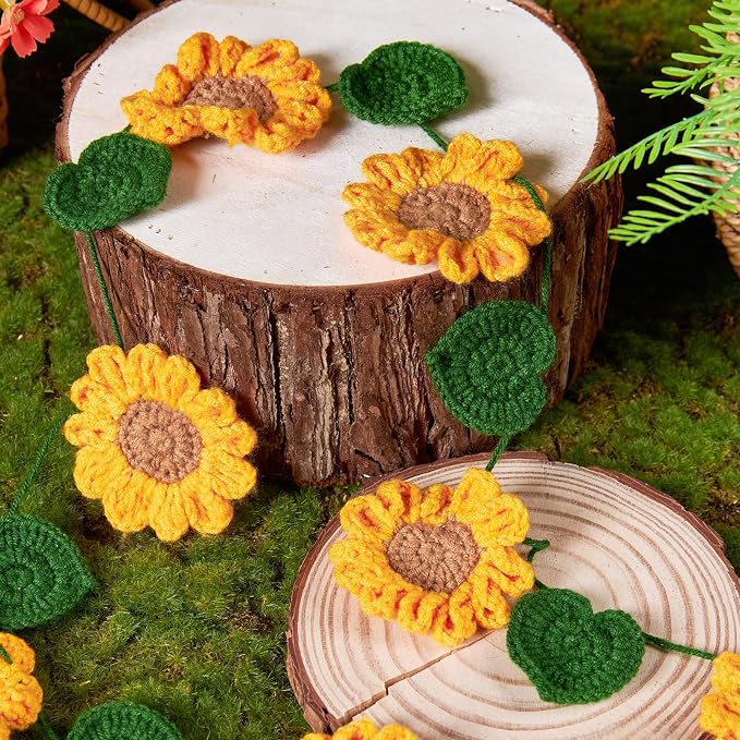 Handmade Crochet Flower Garland, Sunflower Garland for Girl Nursery Decor, Sunflower Garland for Birthday Party, Boho Room Wall Hanging Decoration