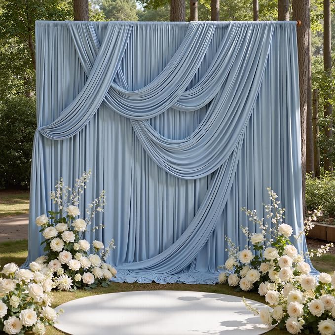 10ft x 15ft Dusty Blue Backdrop Curtains for Wedding Parties, 2 Panels Extra Long Wrinkle Free Fabric Drapes Photo Backdrop for Baby Shower Birthday Stage Reception Lobby Decoration