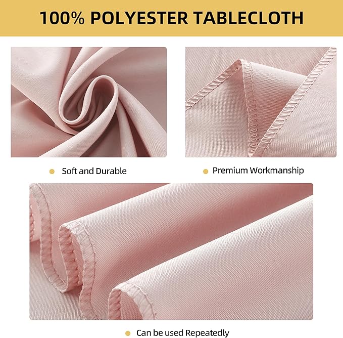 6-Pack Round 90-inch Dusty Pink Table Cloths, Solid Stain and Wrinkle Resistant Circular Tablecloth, Premium Plain Weave Polyester Fabric Table Linen Covers for Hotel, Banquet