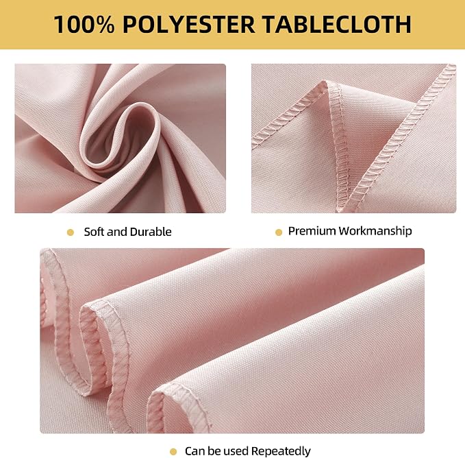 2-Pack 60x144 inch Dusty Pink Table Cloths, Solid Stain and Wrinkle Resistant Oblong Tablecloth, Premium Plain Weave Polyester Fabric Rectangle Table Linen Covers for Hotel, Banquet